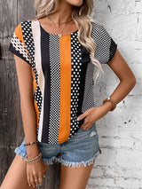 LUNE Polka Dot Print Twist Back Batwing Sleeve Blouse