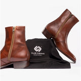 Club Cubano ARNO Mens Leather Cuban Heel Boots Cognac