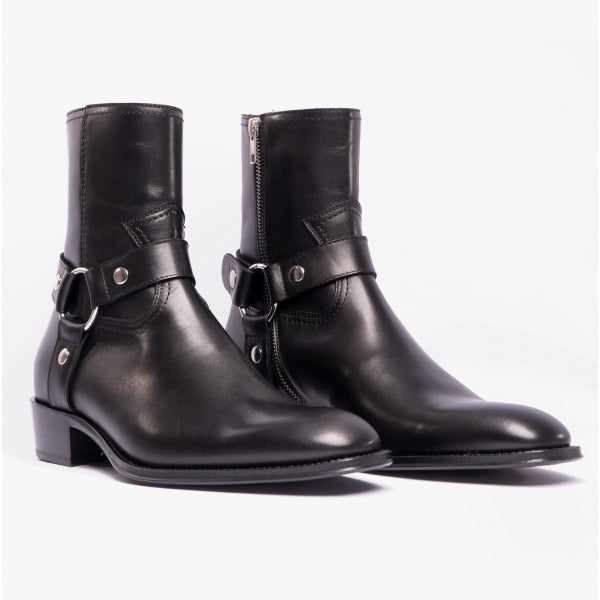 Club Cubano TICINO Mens Leather Cuban Heel Boots Black