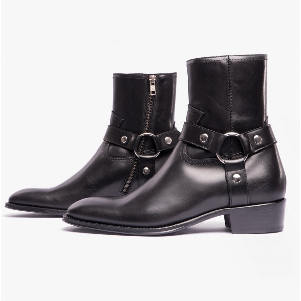 Club Cubano TICINO Mens Leather Cuban Heel Boots Black