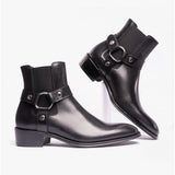 Club Cubano LAMBRO Mens Leather Cuban Heel Boots Black