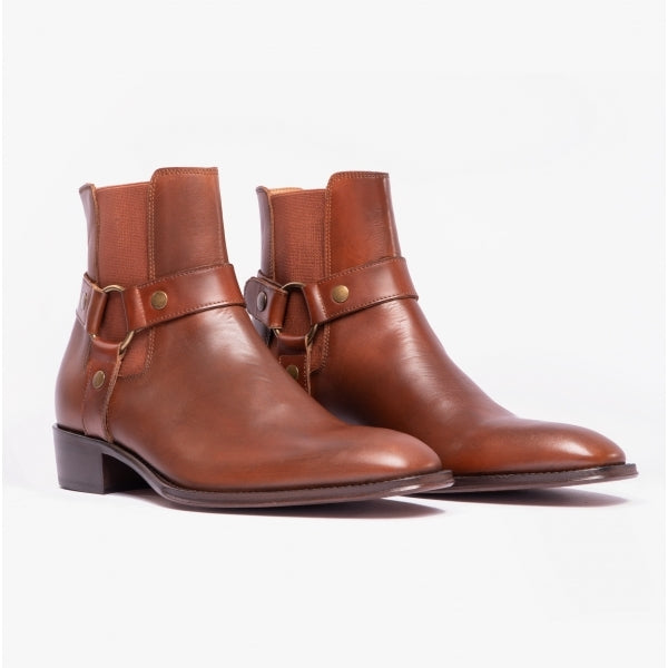 Club Cubano LAMBRO Mens Leather Cuban Heel Boots Cognac