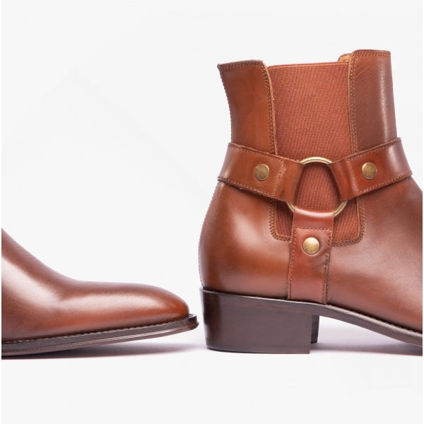 Club Cubano LAMBRO Mens Leather Cuban Heel Boots Cognac