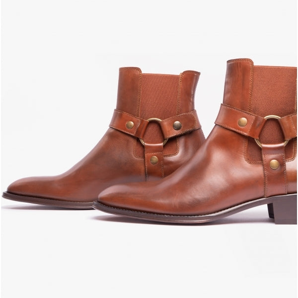 Club Cubano LAMBRO Mens Leather Cuban Heel Boots Cognac