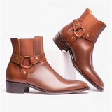 Club Cubano LAMBRO Mens Leather Cuban Heel Boots Cognac