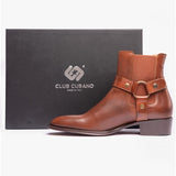 Club Cubano LAMBRO Mens Leather Cuban Heel Boots Cognac
