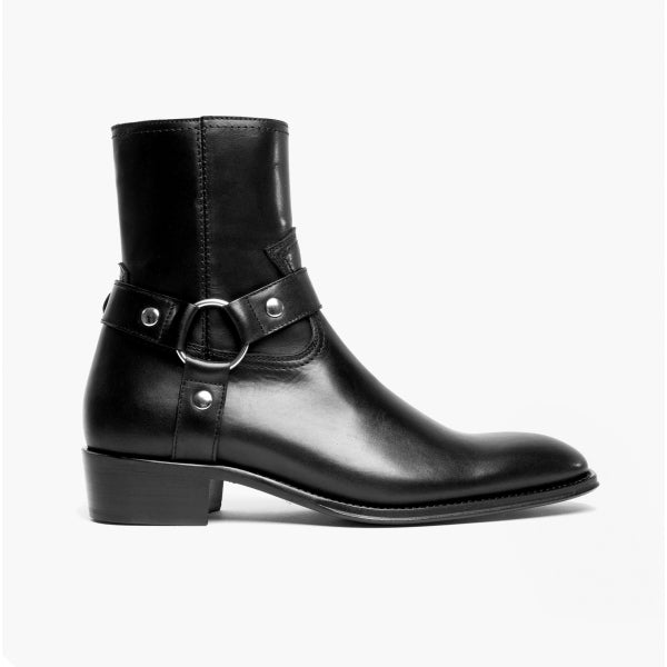 Club Cubano TICINO Mens Leather Cuban Heel Boots Black