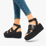 FitFlop ELOISE Womens Espadrille Strappy Wedge Sandals Black