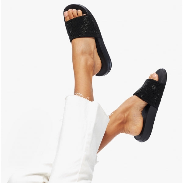 FitFlop iQUSHION Womens Embellished Sliders All Black
