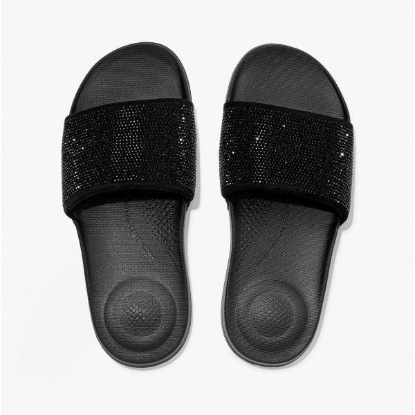 FitFlop iQUSHION Womens Embellished Sliders All Black