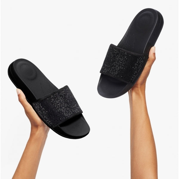 FitFlop iQUSHION Womens Embellished Sliders All Black