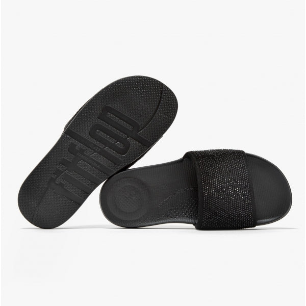 FitFlop iQUSHION Womens Embellished Sliders All Black