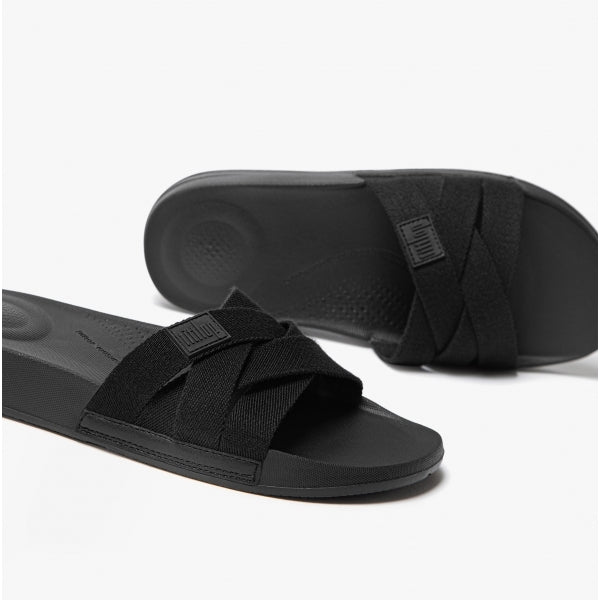FitFlop iQUSHION Womens Multi-Strap Sliders All Black