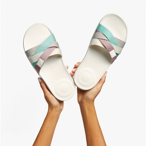 FitFlop iQUSHION Womens Multi-Strap Sliders Cream Mix