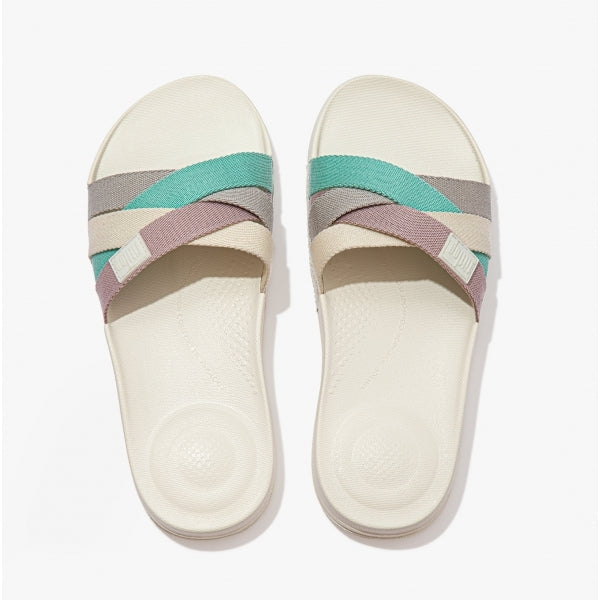 FitFlop iQUSHION Womens Multi-Strap Sliders Cream Mix