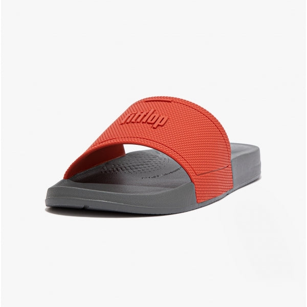 FitFlop iQUSHION Mens Pool Sliders Red Clay/Pewter Grey