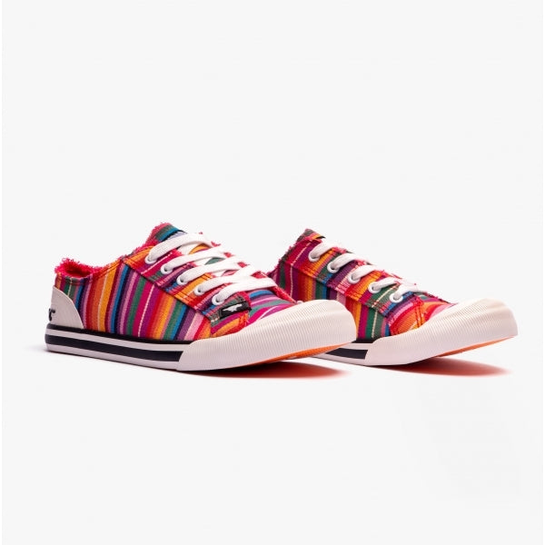 Rocket Dog JAZZIN EDEN STRIPE Womens Cotton Casual Trainers Red Multi