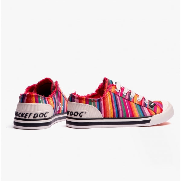 Rocket Dog JAZZIN EDEN STRIPE Womens Cotton Casual Trainers Red Multi