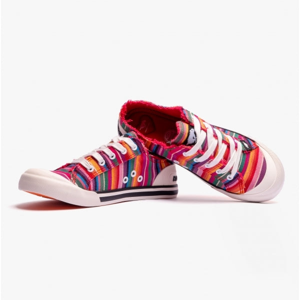Rocket Dog JAZZIN EDEN STRIPE Womens Cotton Casual Trainers Red Multi