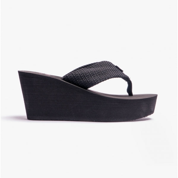 Rocket Dog DIVER WEBBING Womens Textile Wedge Flip Flops Black
