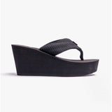 Rocket Dog DIVER WEBBING Womens Textile Wedge Flip Flops Black