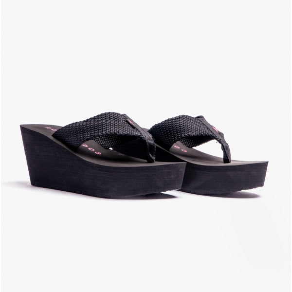Rocket Dog DIVER WEBBING Womens Textile Wedge Flip Flops Black