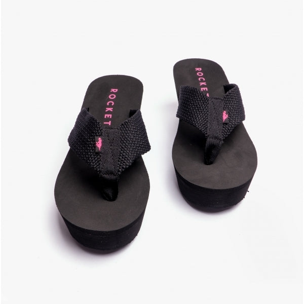 Rocket Dog DIVER WEBBING Womens Textile Wedge Flip Flops Black