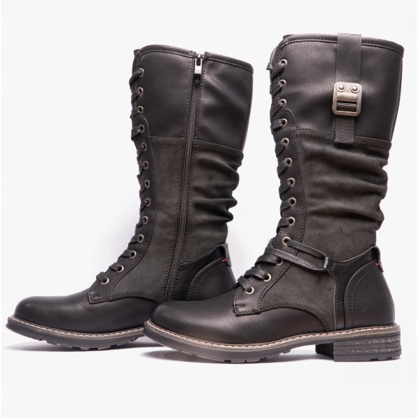 Cipriata GABRIELA Womens Lace-Up Tall Boots Black Brush