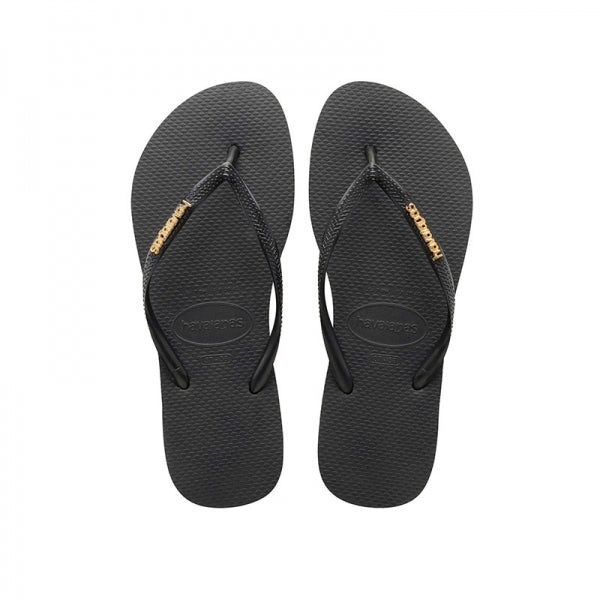 Havaianas HAV SLIM LOGO METALLIC Womens Flip-Flops Black/Gold