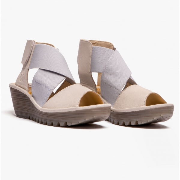 Fly London YUBA385FLY Crossover Wedge Womens Sandals Off White