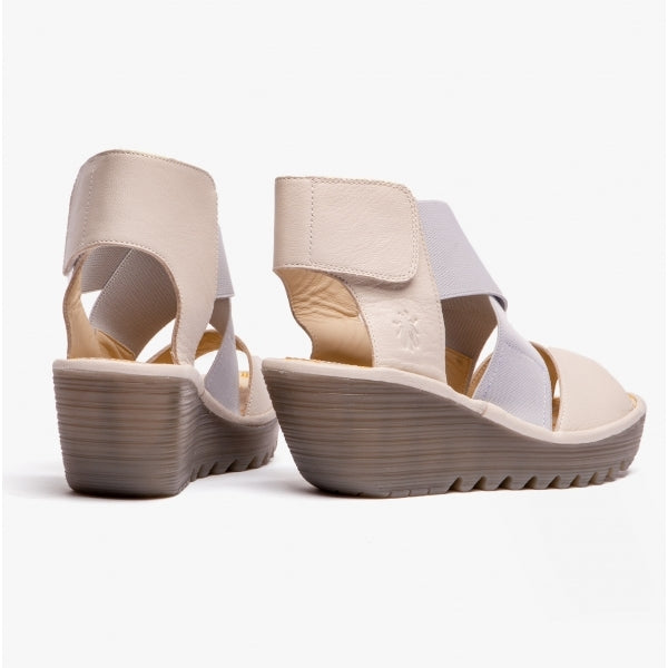 Fly London YUBA385FLY Crossover Wedge Womens Sandals Off White