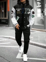 Manfinity EMRG Men's Color Block Text Pattern Print Jacket And Sweatpants Two-piece Set