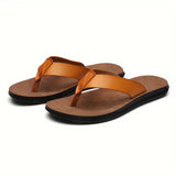 Men's Solid Thong Sandals With Microfiber Leather Uppers, Casual Non Slip Flip-flops Sandal