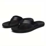 Men's Solid Thong Sandals With Microfiber Leather Uppers, Casual Non Slip Flip-flops Sandal