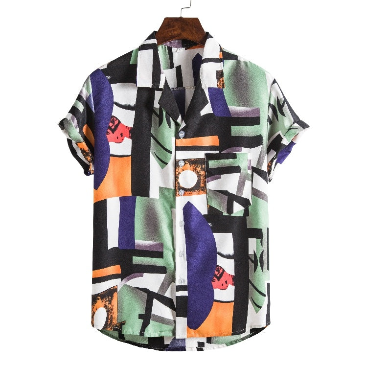 Men’s Short Sleeve Printed Beach Shirt – Casual Summer Hawaiian Tee