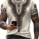 Men's Stylish Digital Print T-Shirt Short Sleeve Crew Neck with Intricate Floral Print Patterns