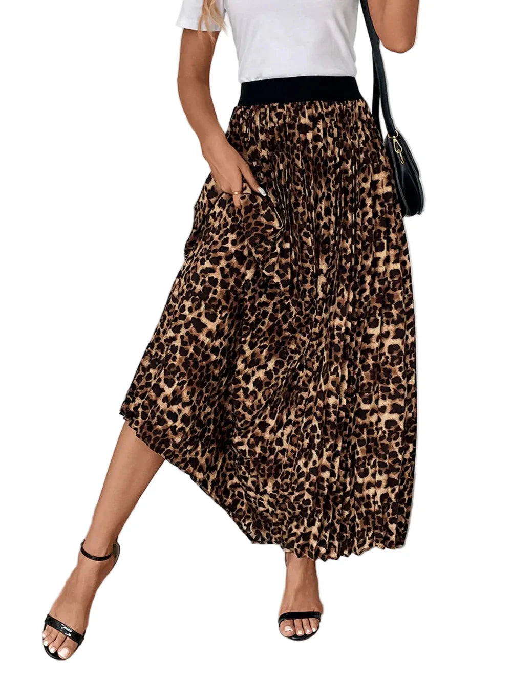 Perfee Pleated Leopard Maxi Skirt