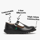 Kickers KICK Girls T-Bar Leather School Shoes Black