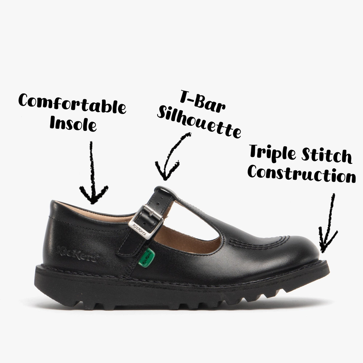 Kickers KICK Girls T-Bar School Shoes Black