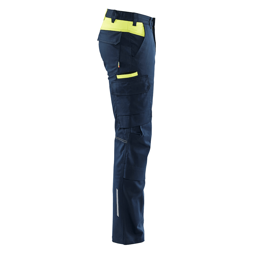 Blaklader 1448 Industry Stretch Kneepad Trousers Dark Navy Blue/Hi-Vis Yellow