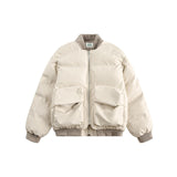 Unisex PU Stitching Cotton-Padded Jacket