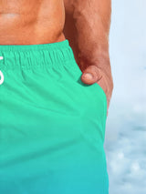 Men's Bright Green Gradient Beach Shorts - 3D Print Swim Trunks with Drawstring, Quick-Dry & Lightweight for Summer Activities