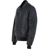 Men's Leather Bomber Jacket, Zip Front, Multiple Pockets | Black