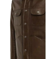 Men's Shiny Leather Jacket with Shearling Collar | Shiny Brown