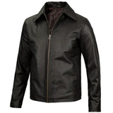 Men's Vintage Harrington Leather Jacket with Shirt Collar | Black