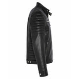 Men's  Leather Jacket with Zippers and Quilted Shoulder | Black