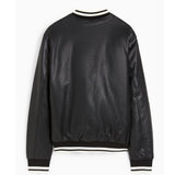 Men's Faux Leather Bomber Varsity Jacket, two side pockets, Black (Also Available in Real Leather) | Black