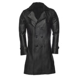 Mens Double Breasted Leather Trench Coat | Black