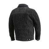 Men's Sherpa Collar Suede Trucker Leather Jacket | Black