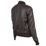 Women's Classy Bomber Biker Leather Jacket, Zip Front, Sleeve Pocket, YKK Zipper | Brown
